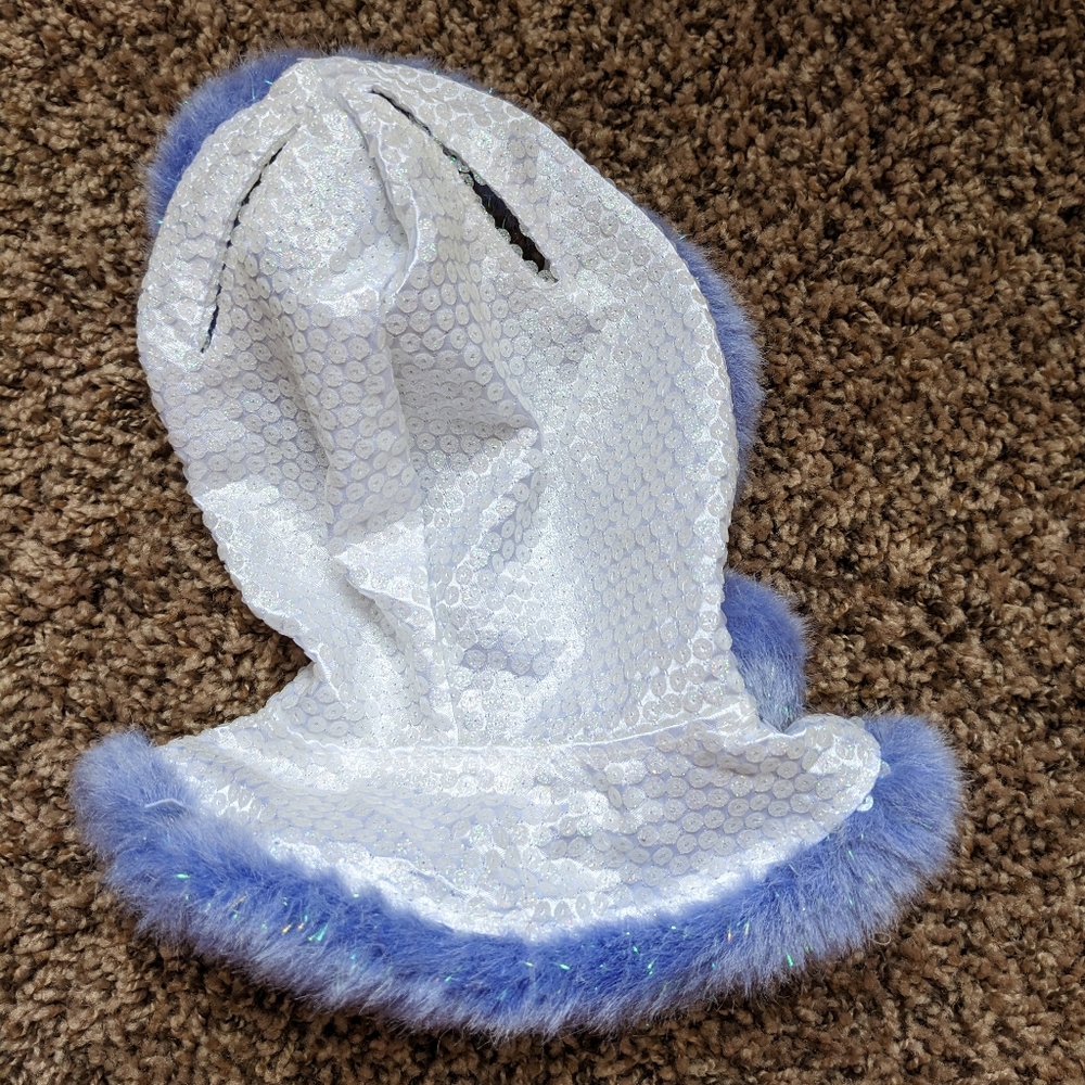 Build-a-Bear Sparkly Hooded Cape White Sequins Hoodie Hood Purple Faux Fur Trim